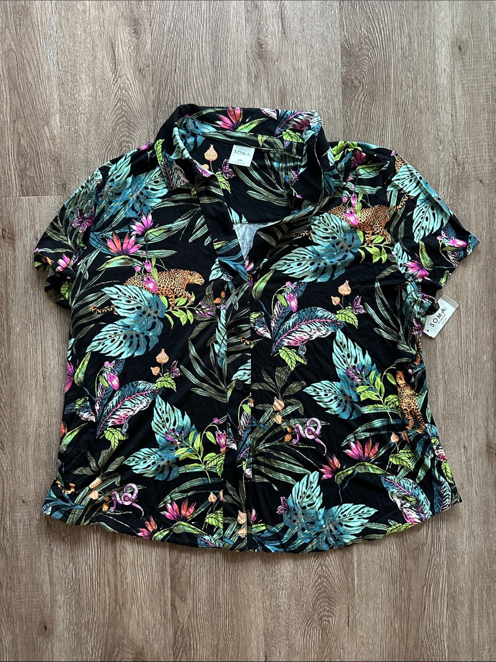 Soma Cool Nights Short Sleeve Notch Collar & Shorts Pajama Set Into The Wild XXL - Picture 2 of 8